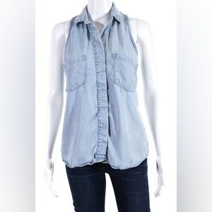 Bella Dahl Women's Collar Sleeveless Button Down Shirt Polka Dot Size S